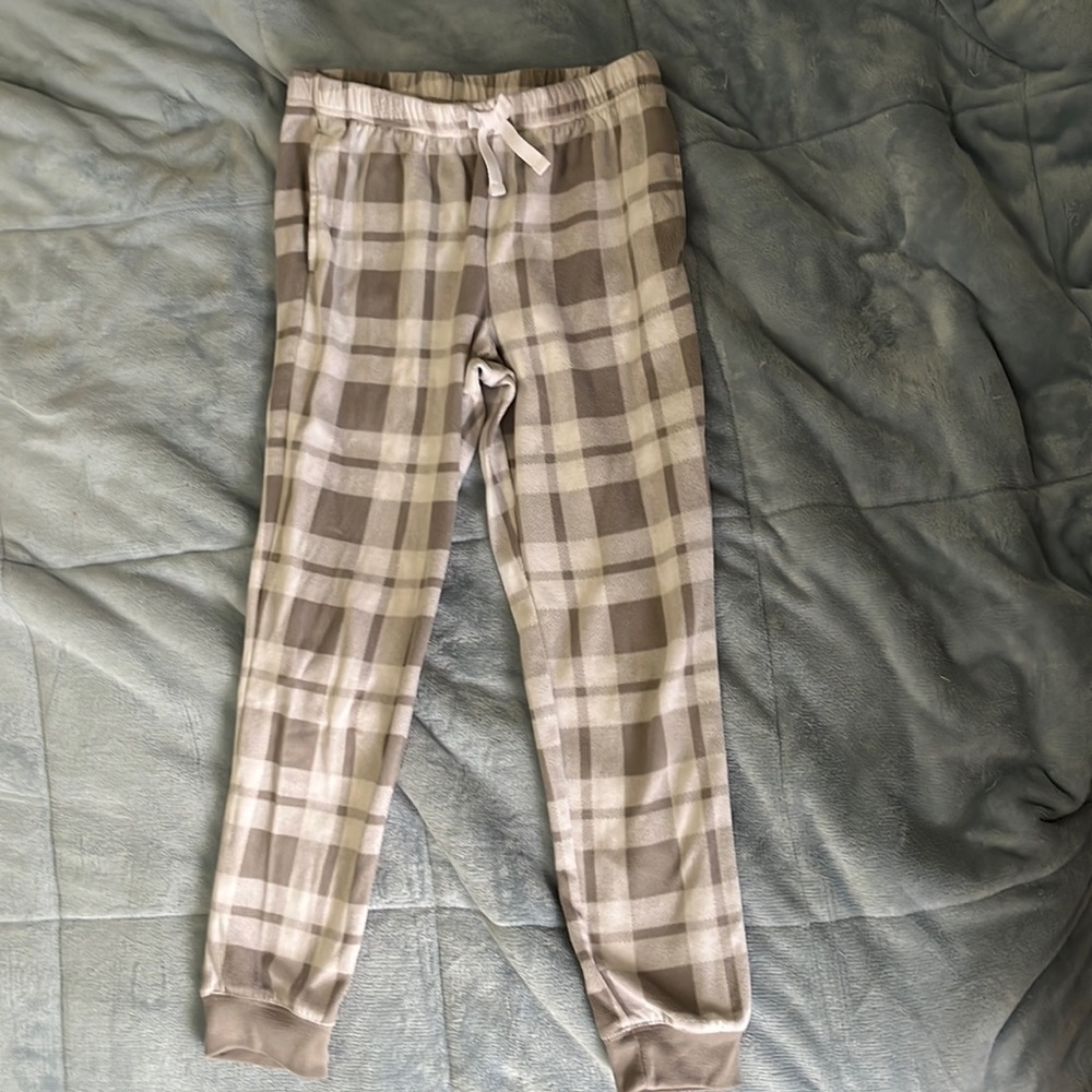 Girls White and Light Gray Plaid Pajama Pants Soft with Cute Bow in Front